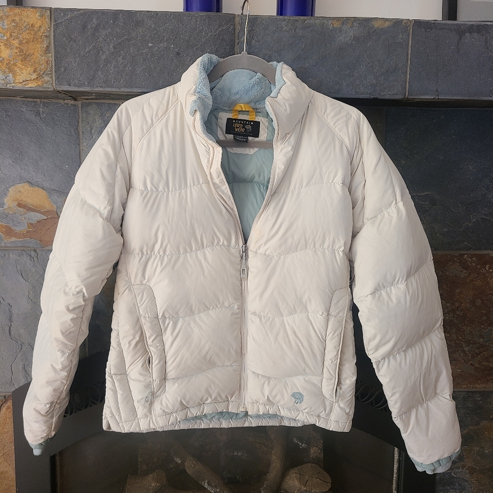 Mountain Hardware White and Blue Down Feather Full Zip Puffer/Ski/Snow Jacket M
